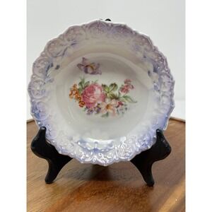 Vintage Bavaria Floral Decorative Plate Scalloped Edge Lavender Trim